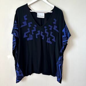 Anthropologie Dolan 100% Silk Kaftan Size S Oversized Aztec Beaded Blouse Top